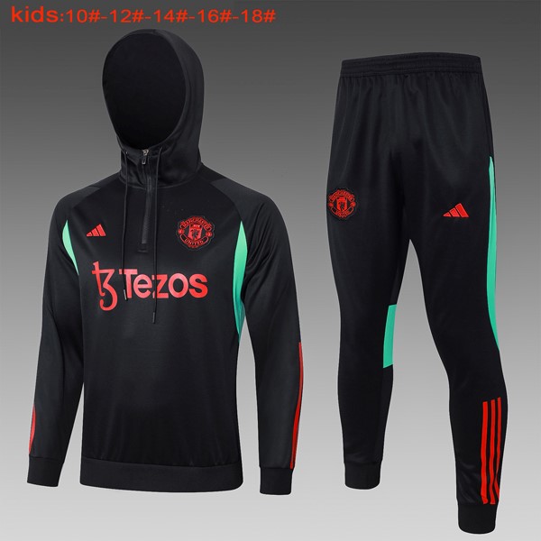 Bambino Felpa Cappuccio Manchester United 24/25 Nero Rosso